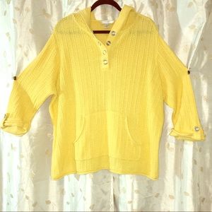 Light weight slightly open weave hooded sweater